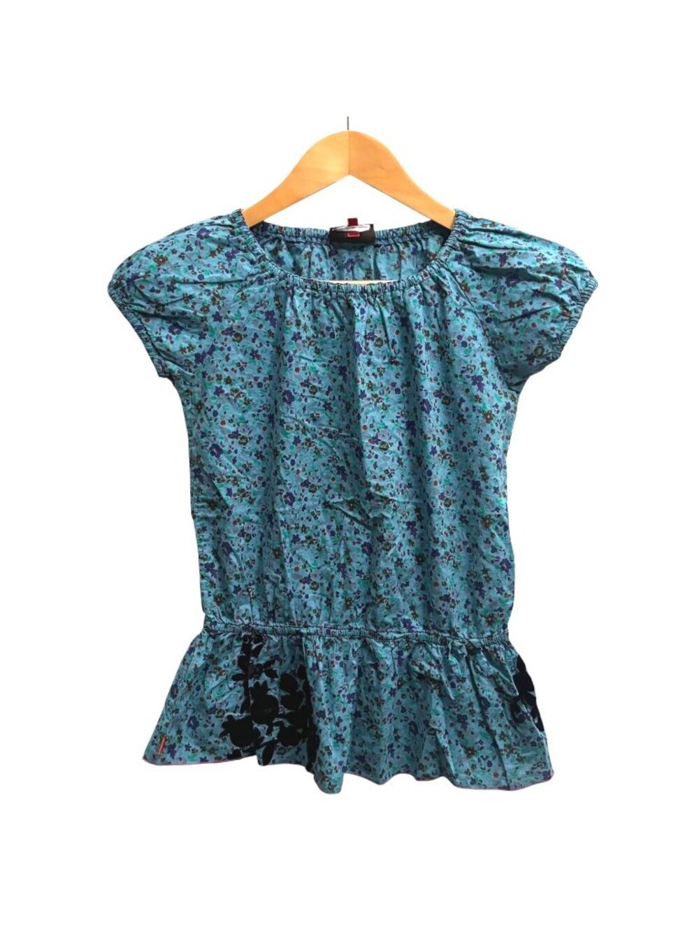 Catimini Floral Print Peplum Top 8 126 Cap Sleeve Ruffle Cottagecore 100% Cotton